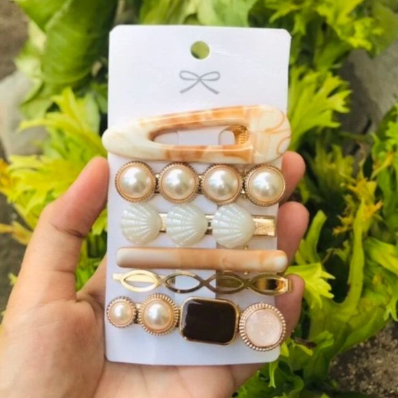 🆕 Faux Pearl & Shell Decor Hair Clip Set of 6 - Picture 7 of 8